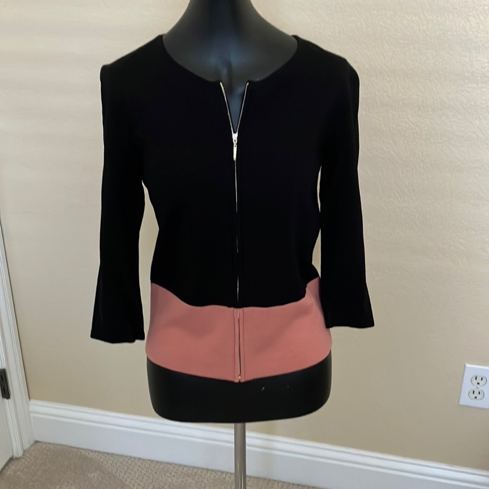 WHBM NWT front zip color block sweater